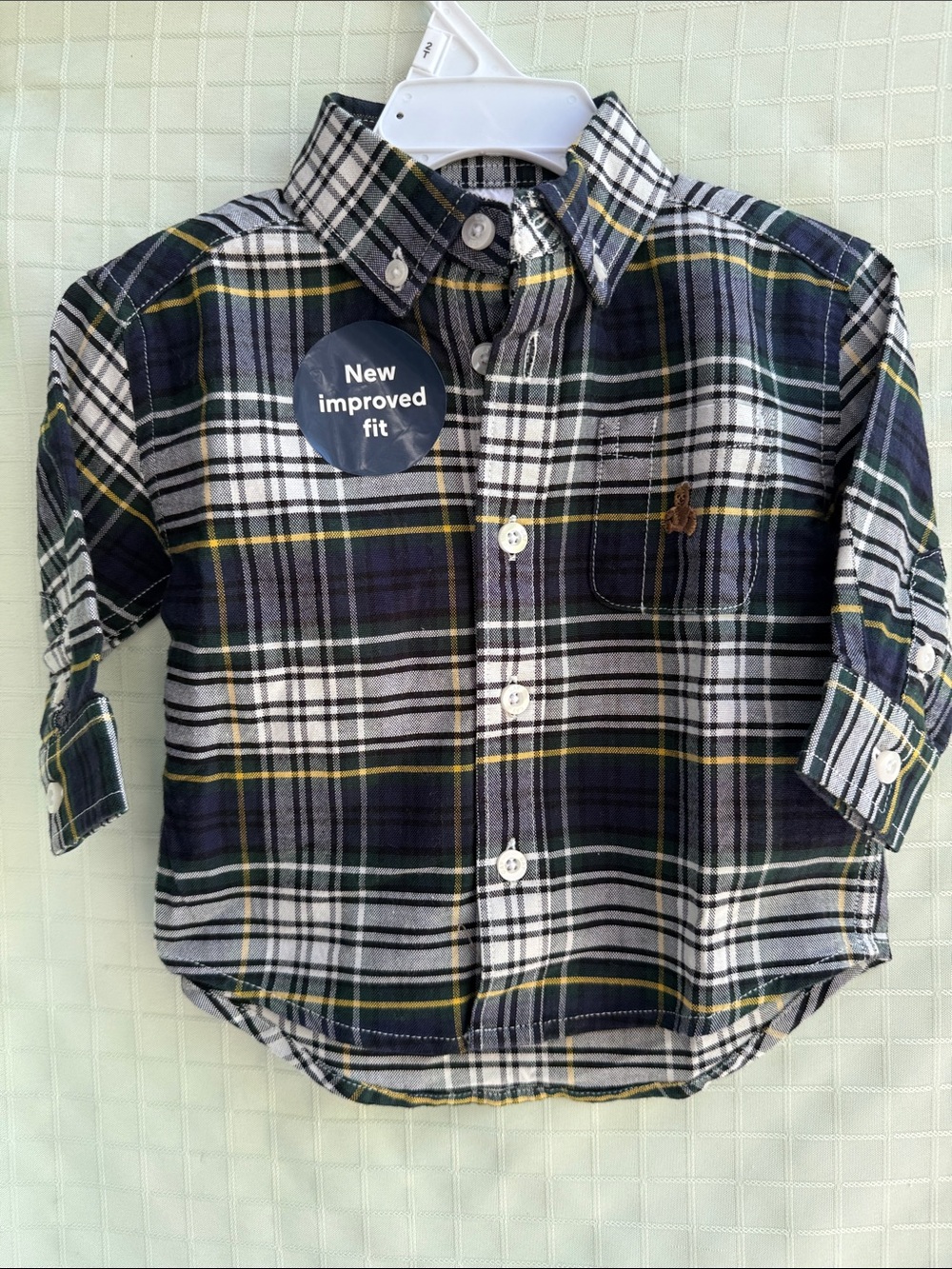 New GAP Toddler Plaid Button-Down Cotton Shirt - Navy, Green & White